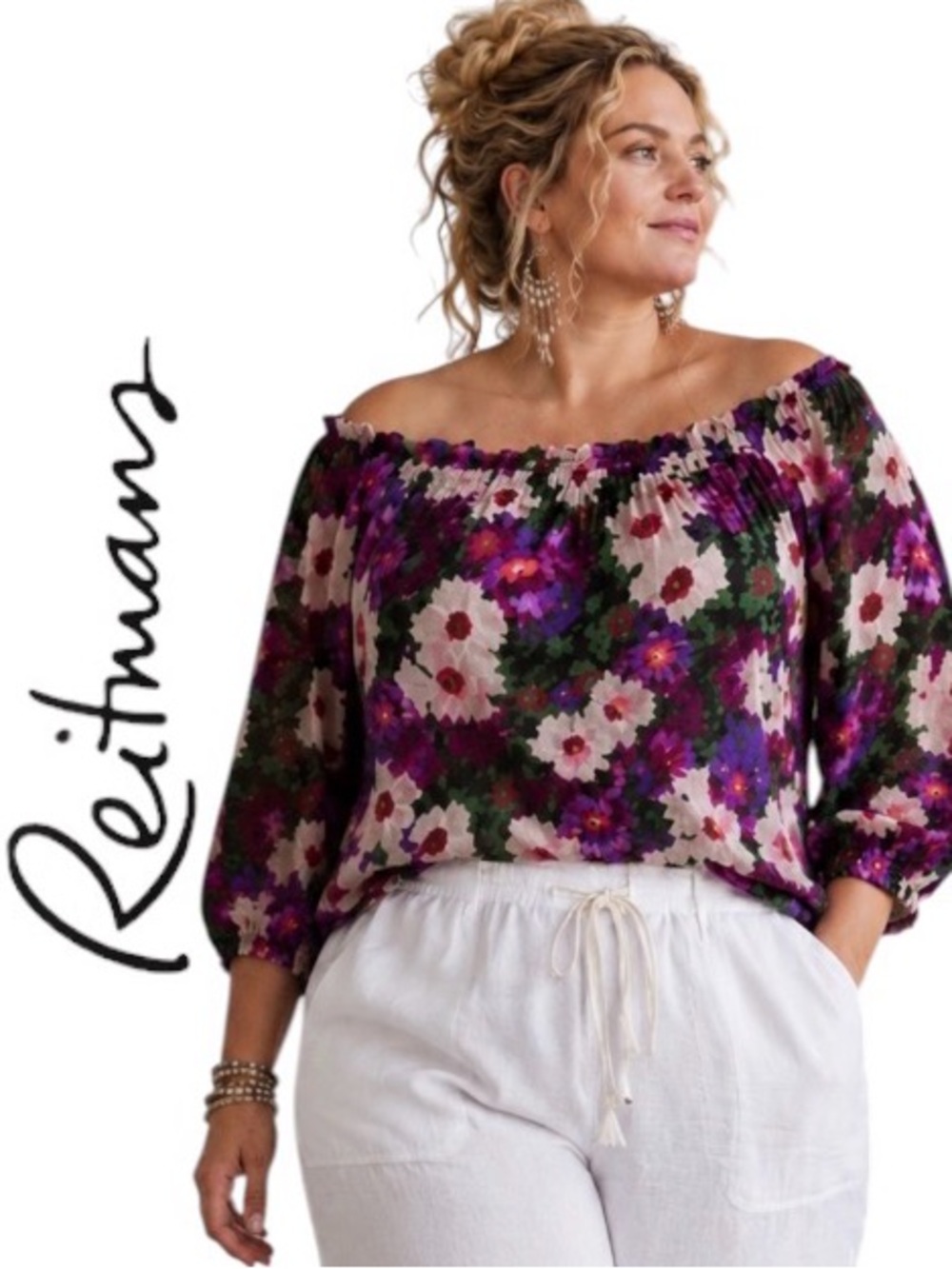 3X Reitmans Floral Print Top with Elasticized Neckline, New With Tags